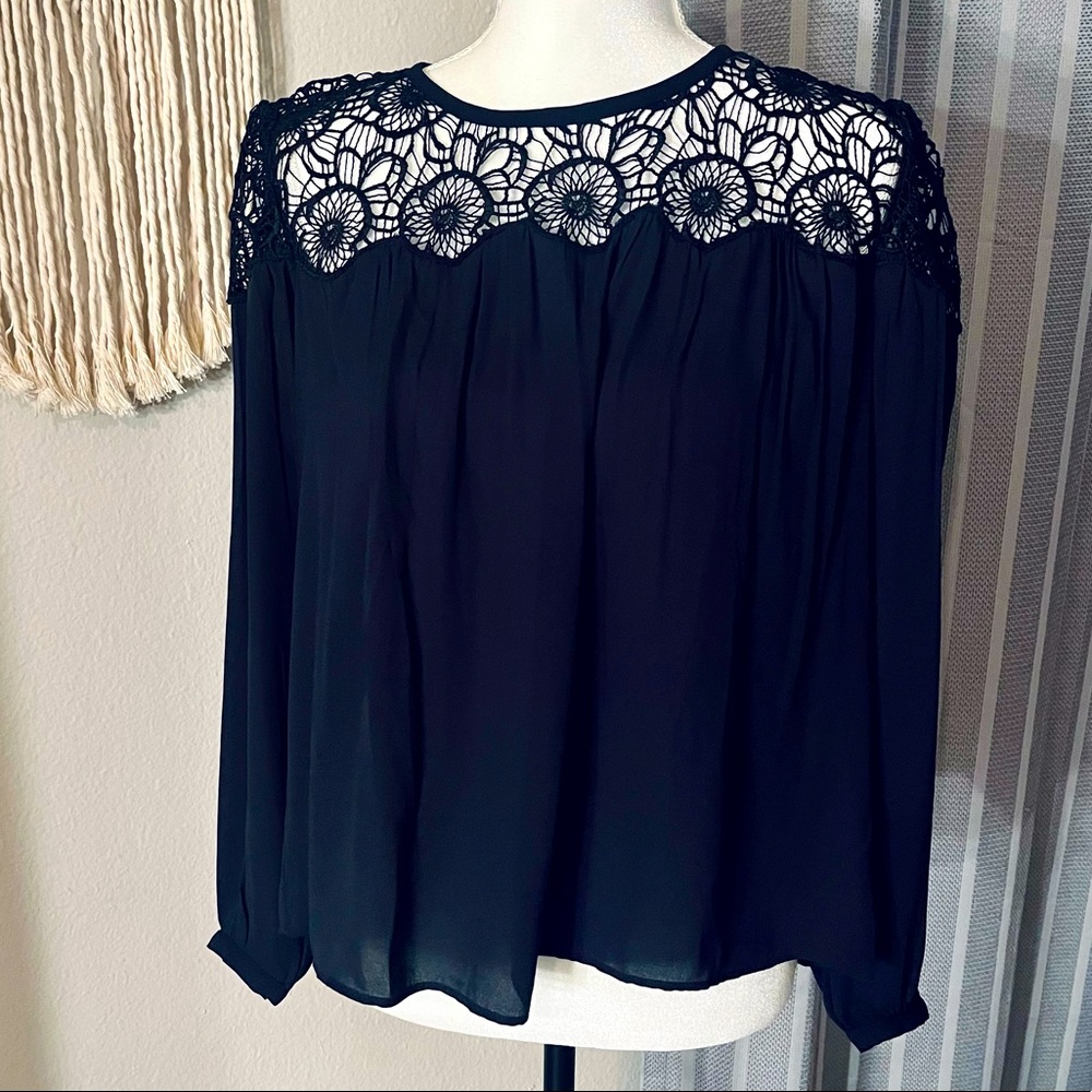 LOFT navy blue lace shoulders top